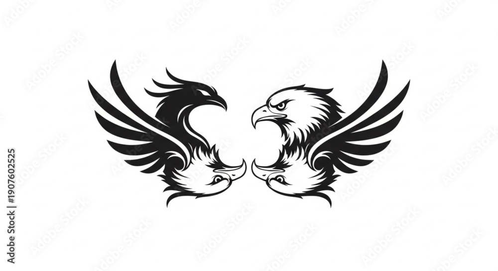 Obraz premium Mythical Creatures Griffin and Phoenix Silhouette.