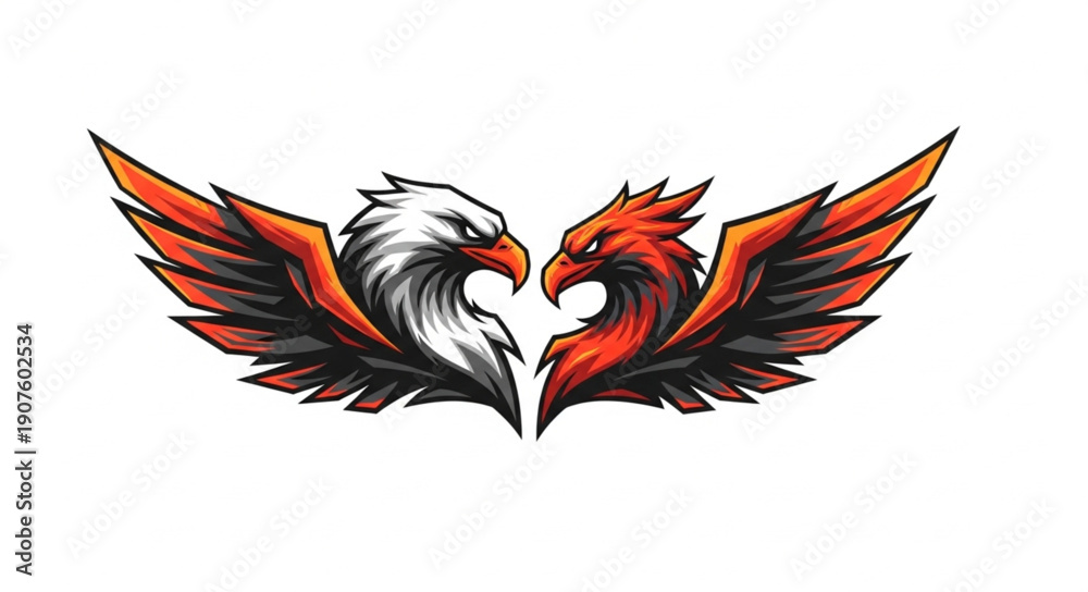 Fototapeta premium Mythical Creatures Eagle Griffin Facing Each Other Wings Spread.