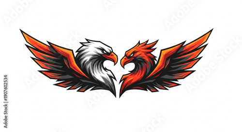 Mythical Creatures Eagle Griffin Facing Each Other Wings Spread.