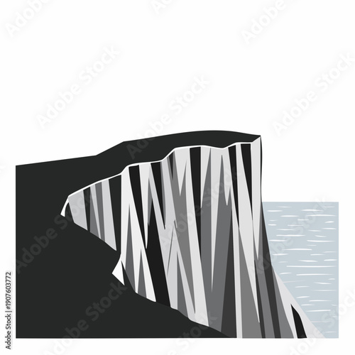 Vector illustration of a dramatic cliff face overlooking the ocean on a bright day