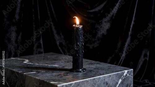 Black candle flame on marble