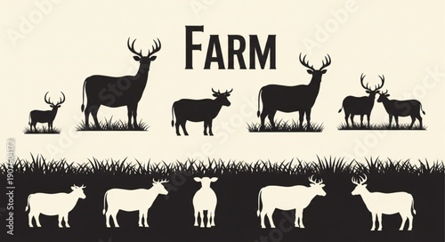 Farm Animals Silhouette Collection Deer Sheep.
