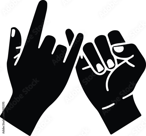 Minimalist black two hands making a pinky swear gesture promise symbol silhouette vector icon