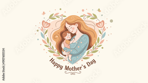 mother's day with woman and child illustration