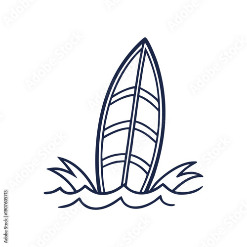 Surfboard Line Icon with Ocean Waves