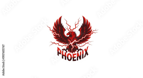 Mythical Phoenix Bird Rising with Lightning.