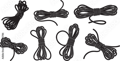 Black wire bundles in various sizes and shapes arranged