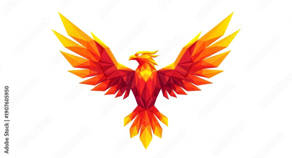 Fototapeta premium Mythical Phoenix Bird Spreading Wings Fiery Colors.