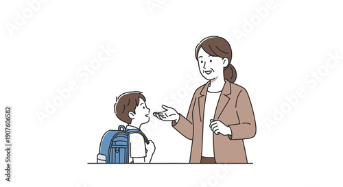Illustration of a Teacher Talking to a Student with Backpack