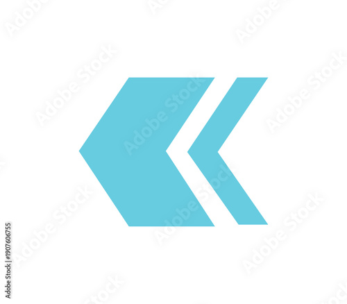 Two bright cyan chevrons pointing left, representing backward navigation, return, or previous content. Free Download Two bright cyan chevrons pointing left, representing backward navigation, return, or previous content. - GFXLoad