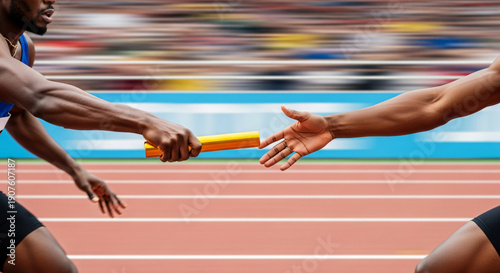 Wallpaper Mural Relay Race Close Up Baton Exchange Capturing Speed Precision Teamwork and Intense Athletic Competition Moment Torontodigital.ca