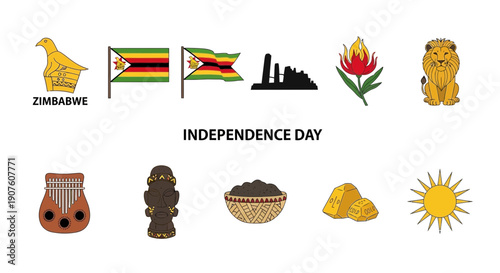 A collection of ten symbols representing Zimbabwe and its Independence Day