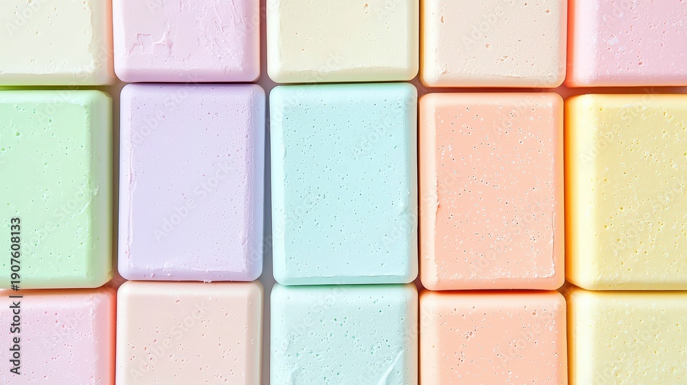 Fototapeta premium Pastel-colored moisturizers arranged in a grid, soft and approachable design