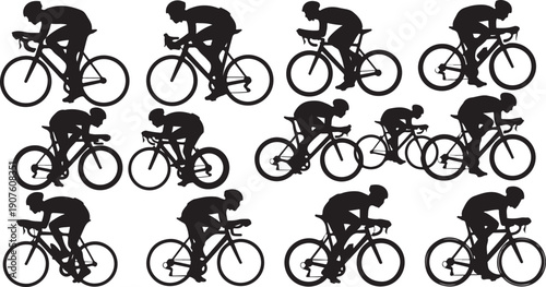 Silhouettes of Cyclists in Various Riding Positions and Angles