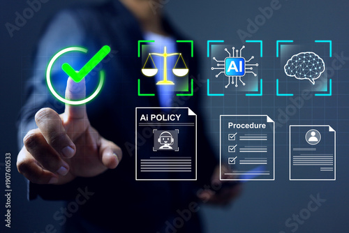 Tableau sur toile AI management system concept or ISO IEC 42001 with a businessman pointing to tic