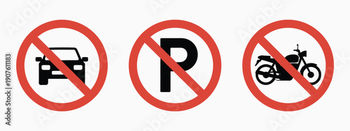 No parking sign vector illustration, featuring no car parking and no bike parking symbols for traffic regulation, safety, and urban signage.