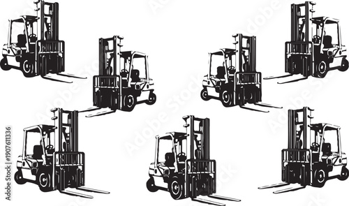 Set of Forklift Vectors in Monochrome