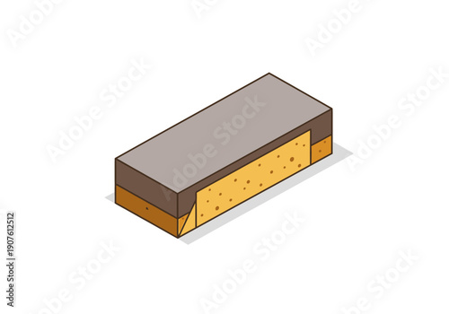 Illustration of a chocolate bar with layered texture viewed from above on a plain surface