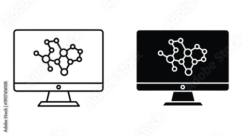 Computer monitor displaying molecular structure