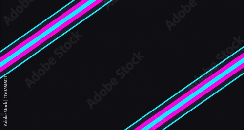 Neon pink and cyan diagonal stripes overlay effect, for banner or poster background, with glowing lines, Isolated on transparent background, png