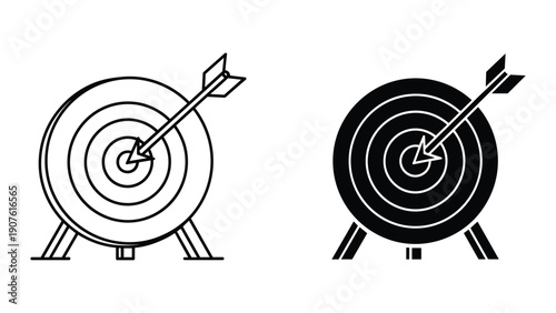 Target with arrow hitting bullseye in black and white style
