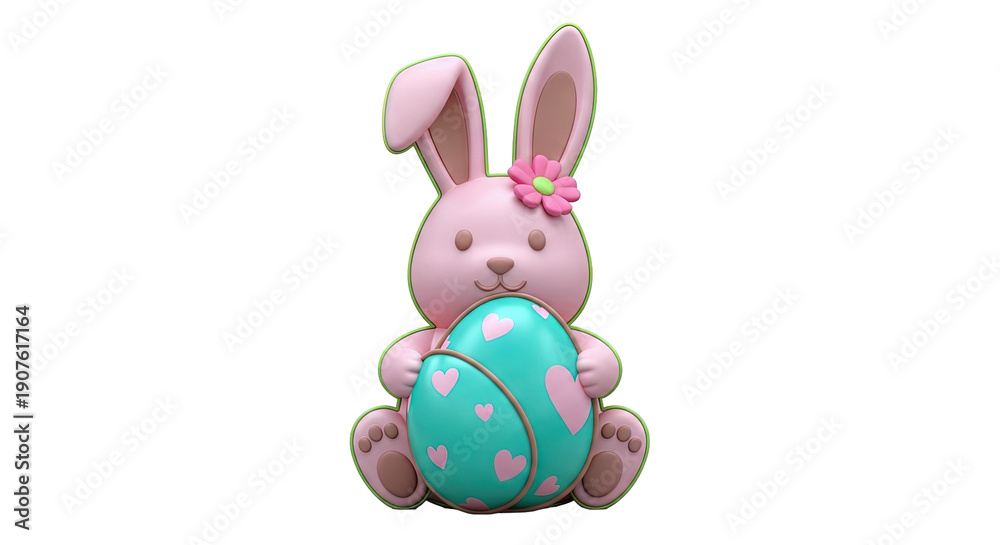 Fototapeta premium Pink Easter Bunny Holding a Decorated Egg