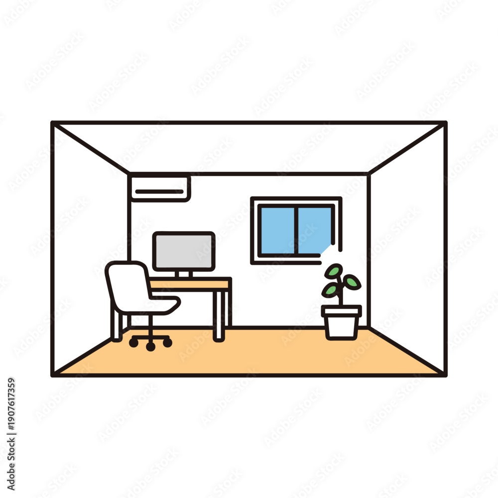 Fototapeta premium Vector illustration of office interior with desk and chair