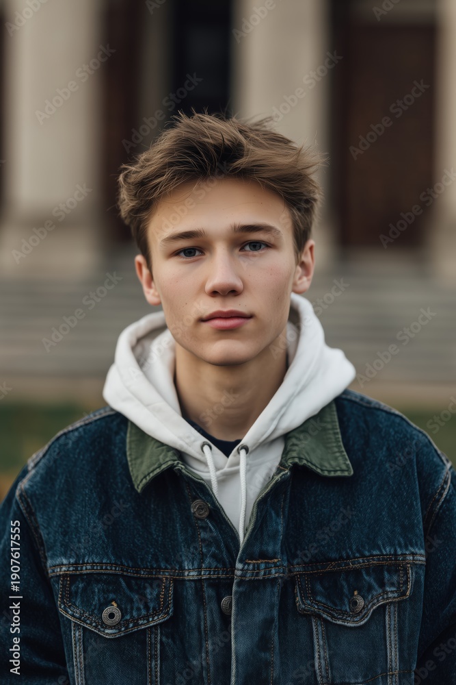 Fototapeta premium Young man portrait urban setting casual environment close-up emotions