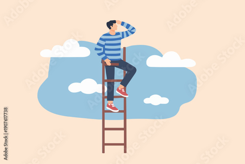 Man On Ladder Looking Up