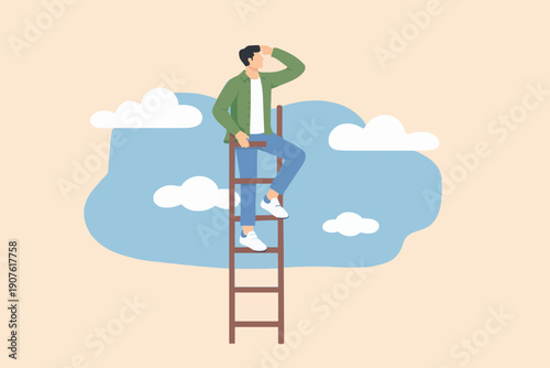 Man Looking Up On Ladder