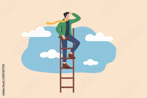 Man On Ladder Looking Up