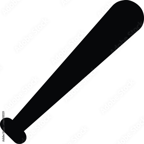 A simple black silhouette depicts a classic baseball bat angled diagonally high quality