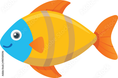 A brightly colored cartoon fish swims playfully showcasing vibrant orange and yellow