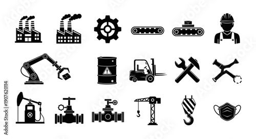 Industrial Icons Set Vector Illustration Manufacturing Symbols.