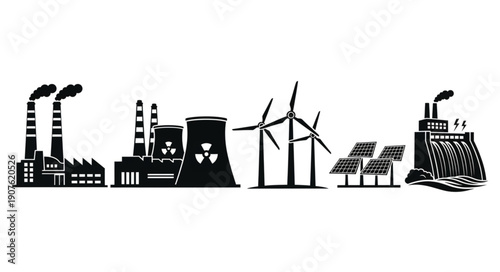 Industrial power generation facilities including nuclear wind and solar energy.