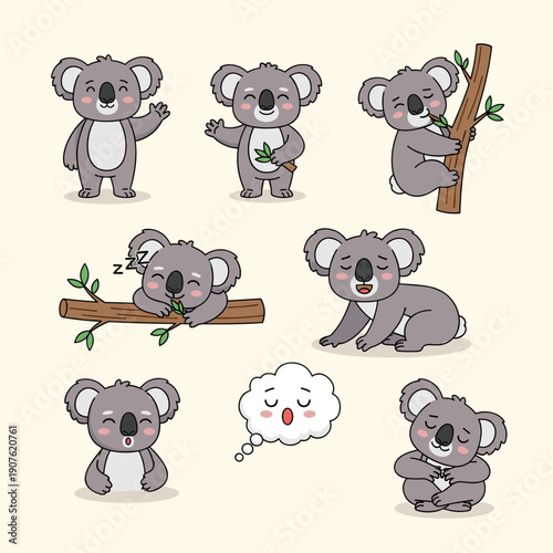 Canvas Print Adorable koalas in various cute poses and expressions