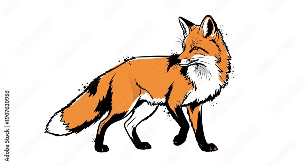 Obraz premium Red Fox Standing Alertly Looking Over Shoulder.