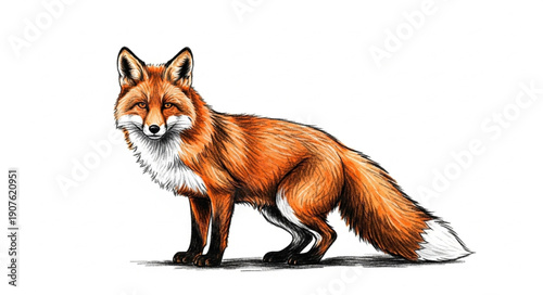 Red Fox Standing Alertly Detailed Illustration.