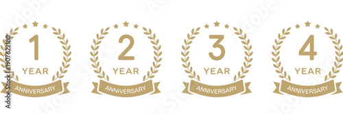 Golden number awards, featuring ranking numbers 1, 2, 3, 4, 5 with award wreaths and logotype designs in vector illustration.
