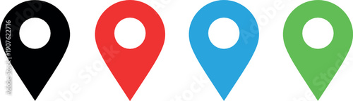 Colorful location pin icons set with map marker symbols simple flat vector illustration for navigation gps app interface and web design projects