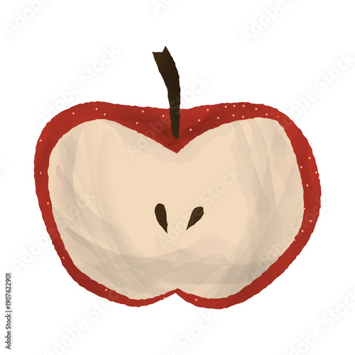 Red Apple Half Slice Vector Illustration, Healthy Food and Fresh Fruit Concept in Digital Art Style.