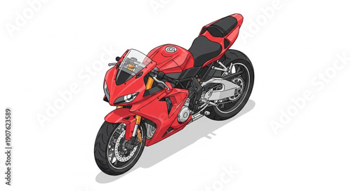 Red Sport Motorcycle Isolated on White Background.