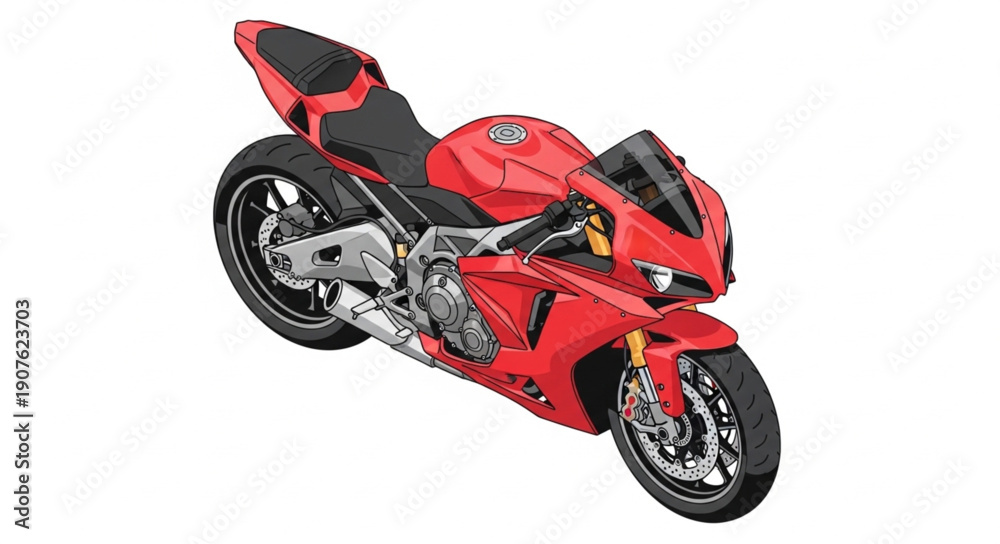 Obraz premium Red Sport Motorcycle Isolated on White Background.