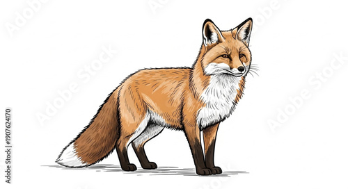 Red Fox Standing on White Background Illustration.