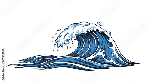 Powerful blue ocean wave cresting with white foam, showcasing the dynamic force and natural beauty of the sea.