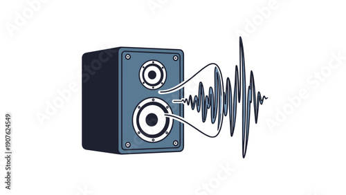 Powerful audio speaker emitting dynamic sound waves, symbolizing music, audio output, and the immersive experience of sound.