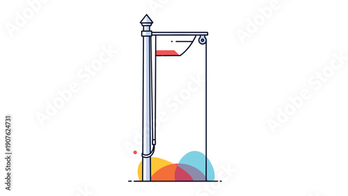 Stylized flagpole featuring a red flag lowered to half-mast, conveying mourning or remembrance, with abstract color accents.