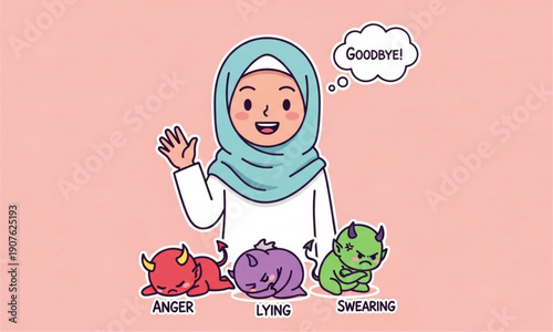 Say Goodbye to Bad Habits Cute Cartoon Vector