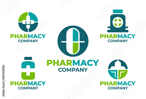 5 Pharmacy Company Logo Set Modern Minimalist Healthcare Branding Collection