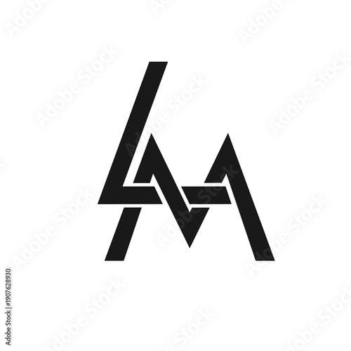 Black LM monogram logo design with minimalist geometric typography and fluid wave element, perfect for modern branding.